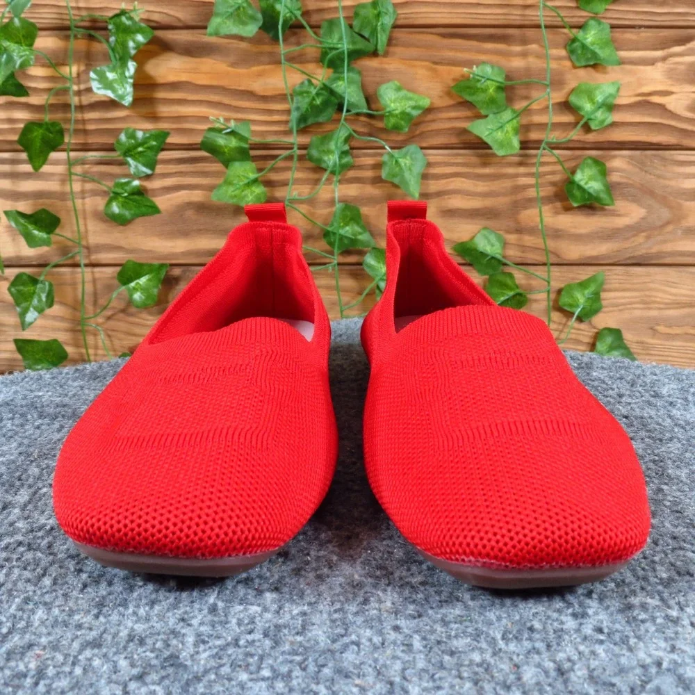 Fashion Knit Women Ballet‎ Flat 41 Casual Comfort Slip On Red Square Toe Mesh